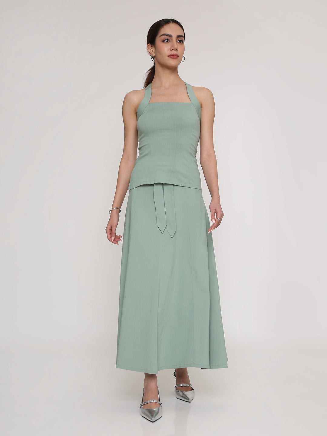 Square-Neck Top & Flow Skirt Set