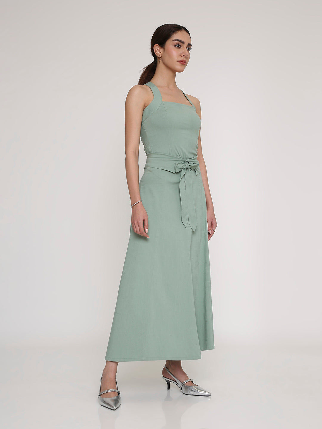 Sage Tie-Up Maxi Skirt