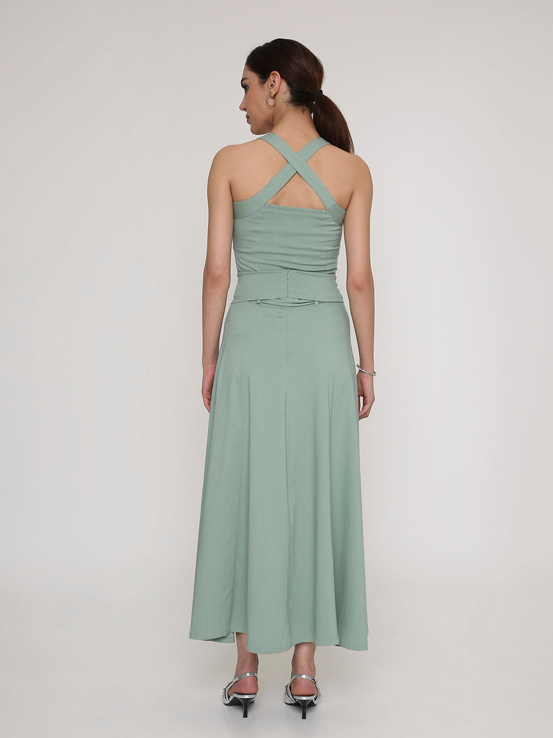 Sage Tie-Up Maxi Skirt