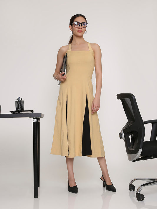 Dual-Tone Midi Dress