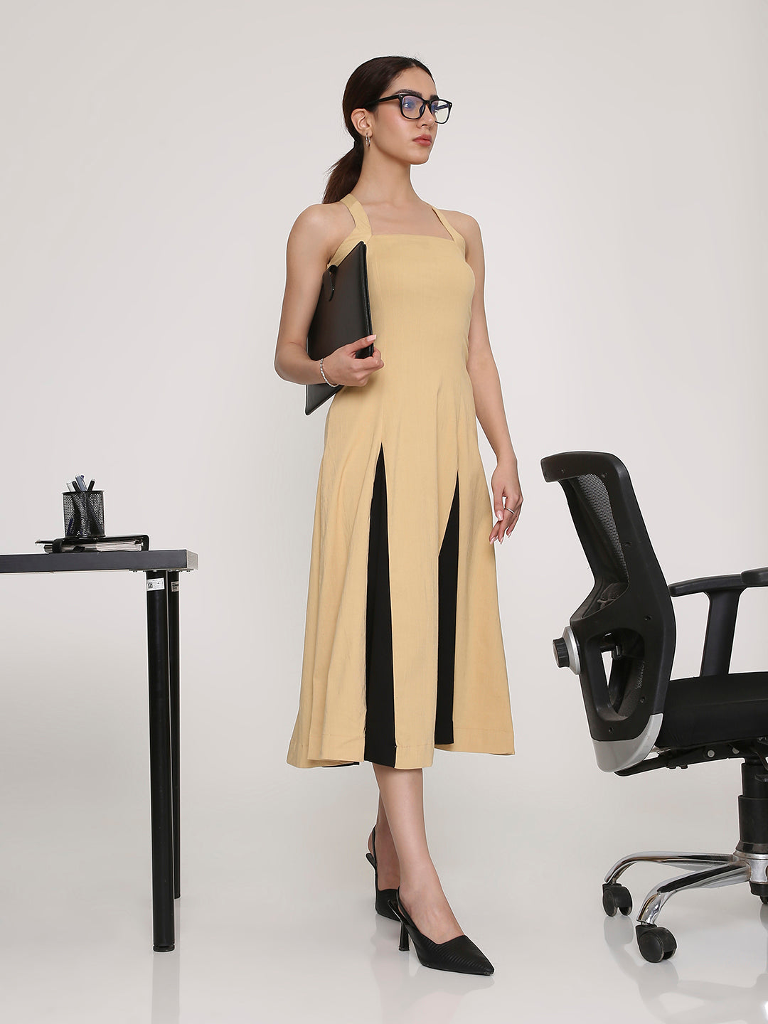 Dual-Tone Midi Dress