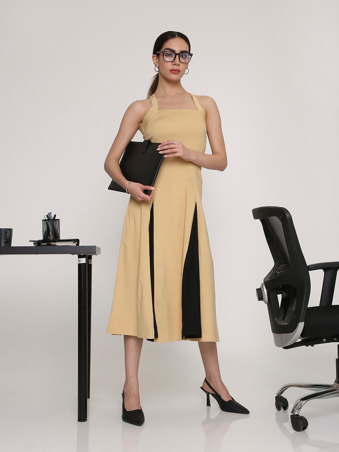 Dual-Tone Midi Dress