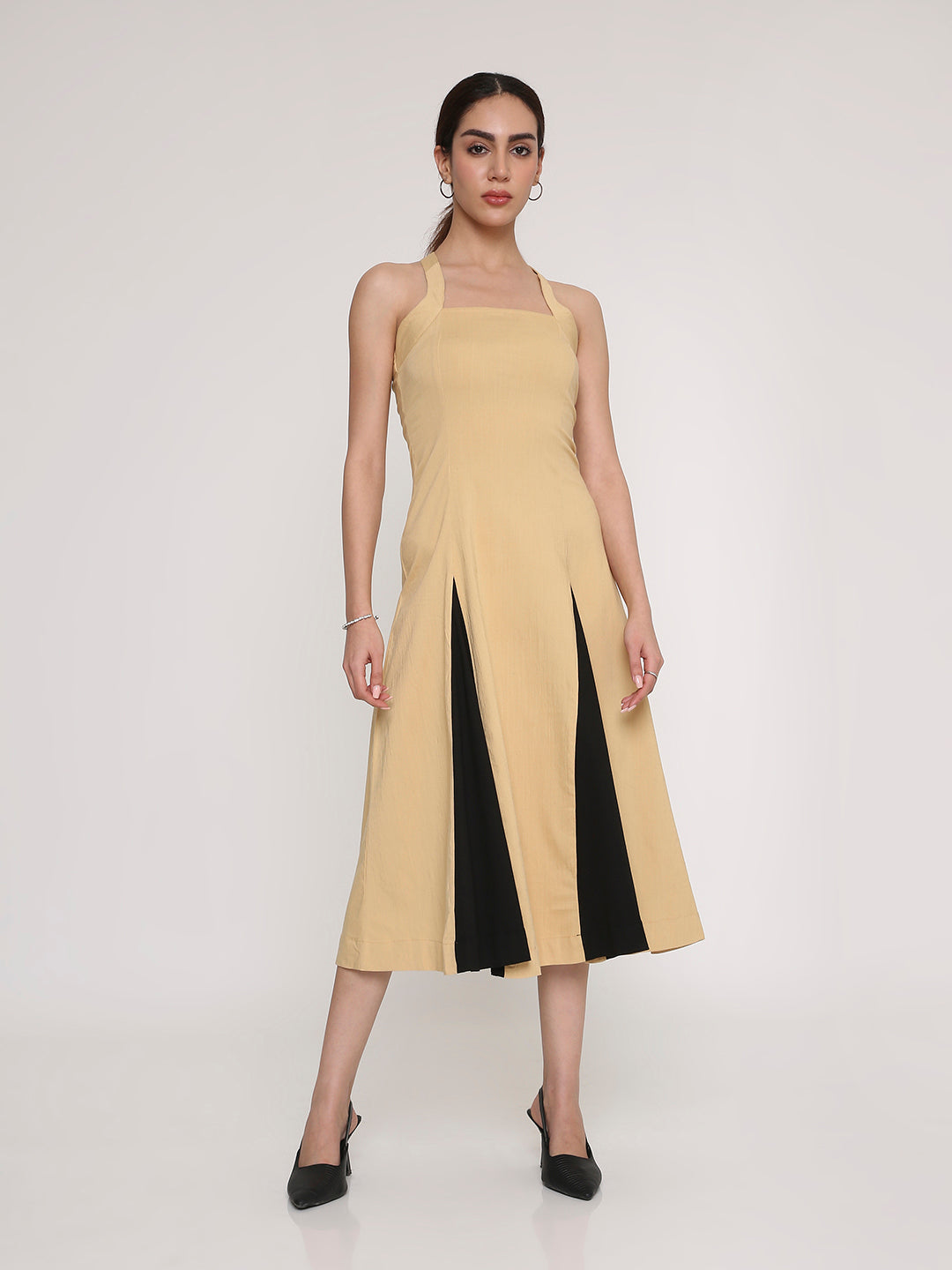 Dual-Tone Midi Dress