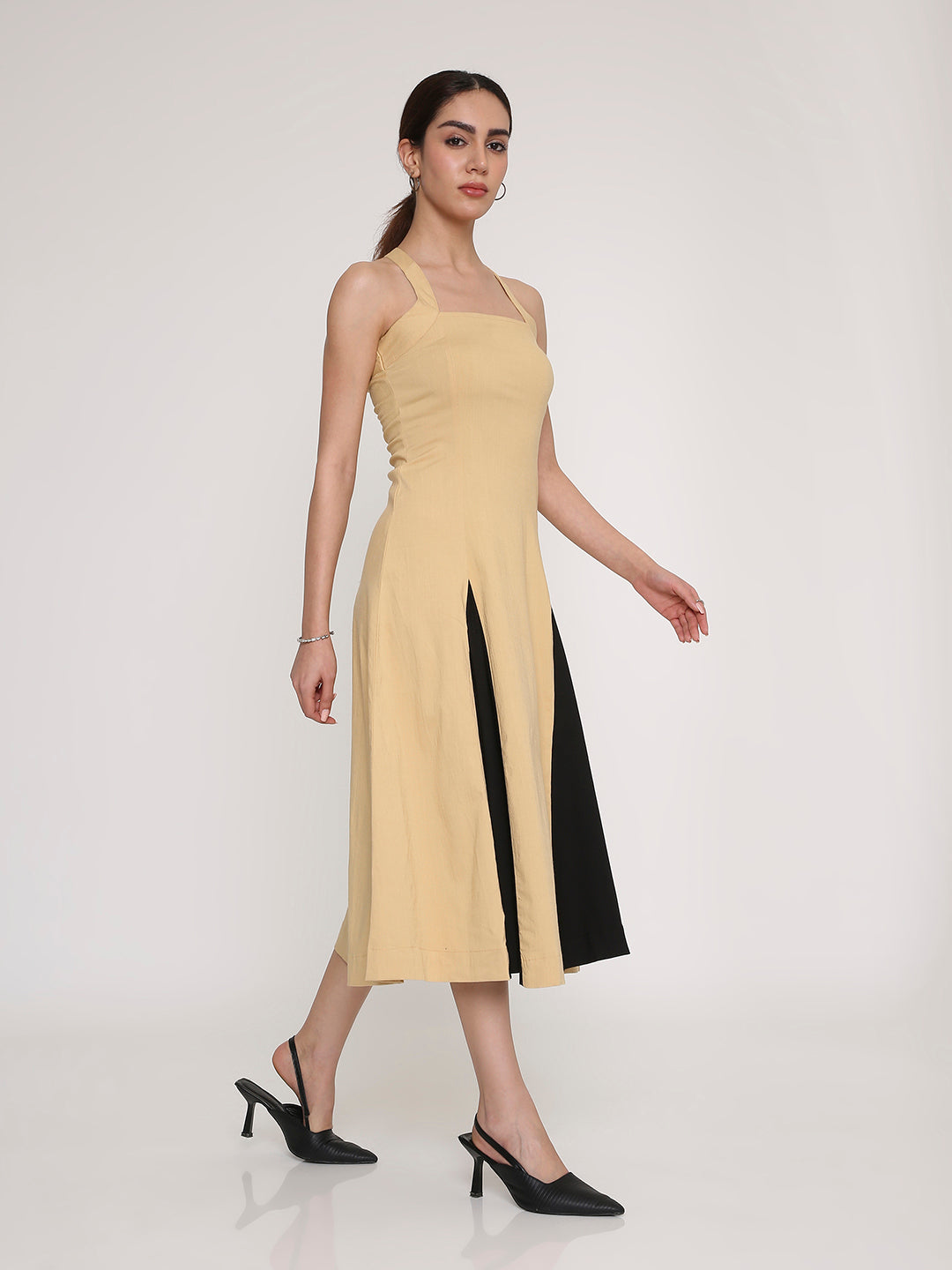 Dual-Tone Midi Dress