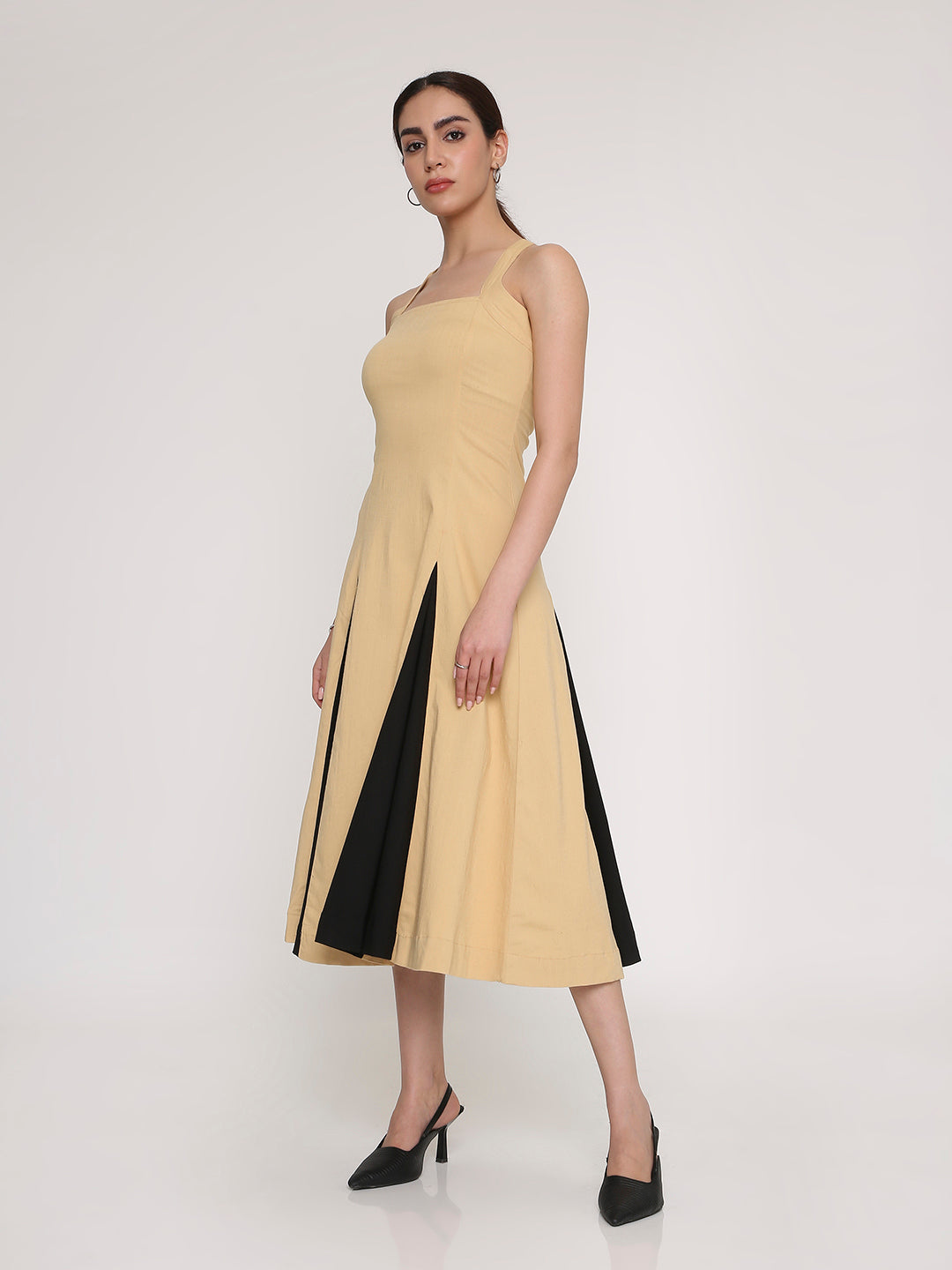 Dual-Tone Midi Dress
