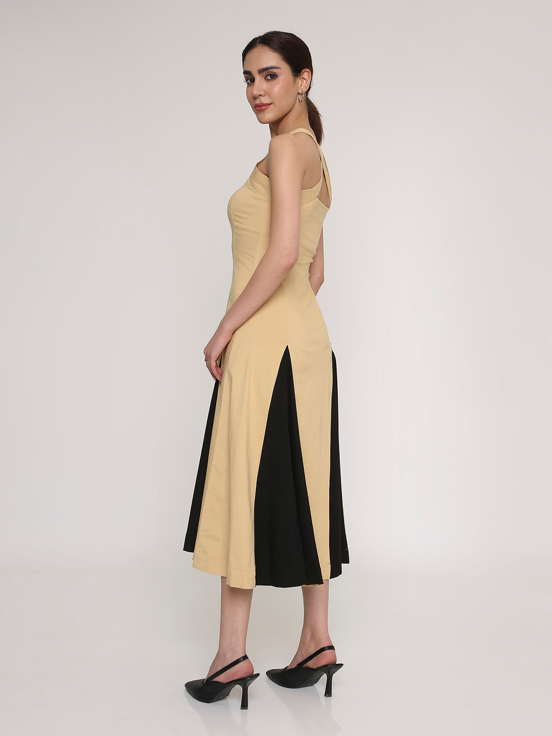 Dual-Tone Midi Dress