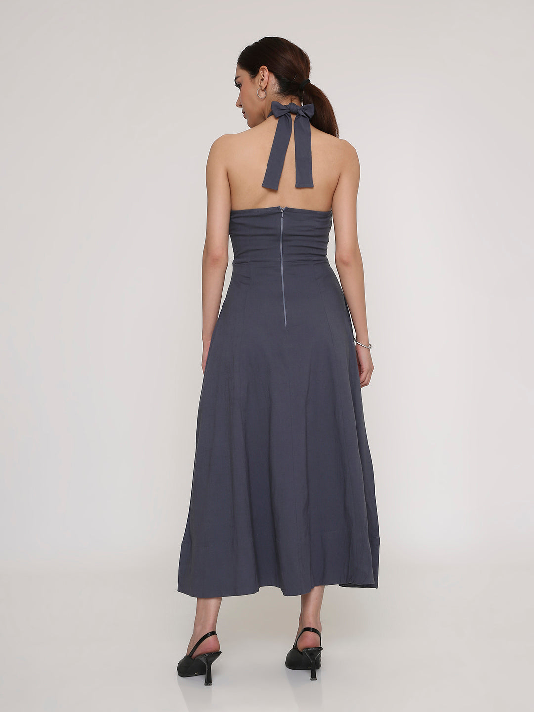 Halter Neck Flared Midi Dress