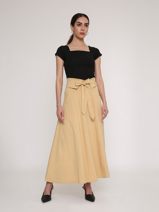 Black top with A-line skirt