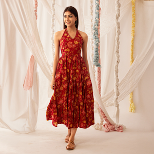 Red Halter Maxi Dress